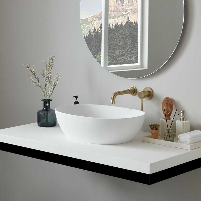 Cpingao 22" x 15" Solid Surface Oval Bathroom Sink Vessel Sink