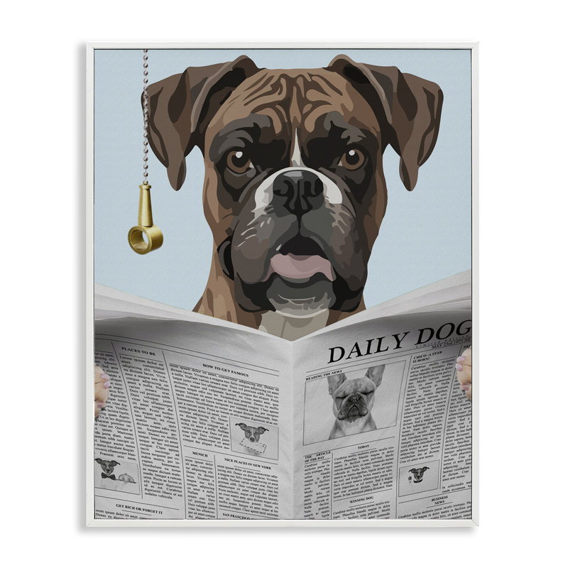Giclée encadrée Boxer News, par Jesse Keith, H 14 po x l 11 po, Estampe numérique encadrée blanc bord de mer