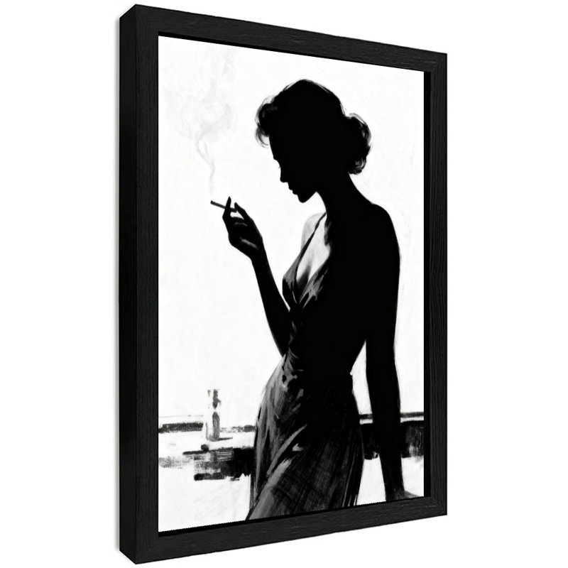 Art encadré noir rétro, une belle et sexy femme fume un cigare, reproductions d'art encadrées de style rétro