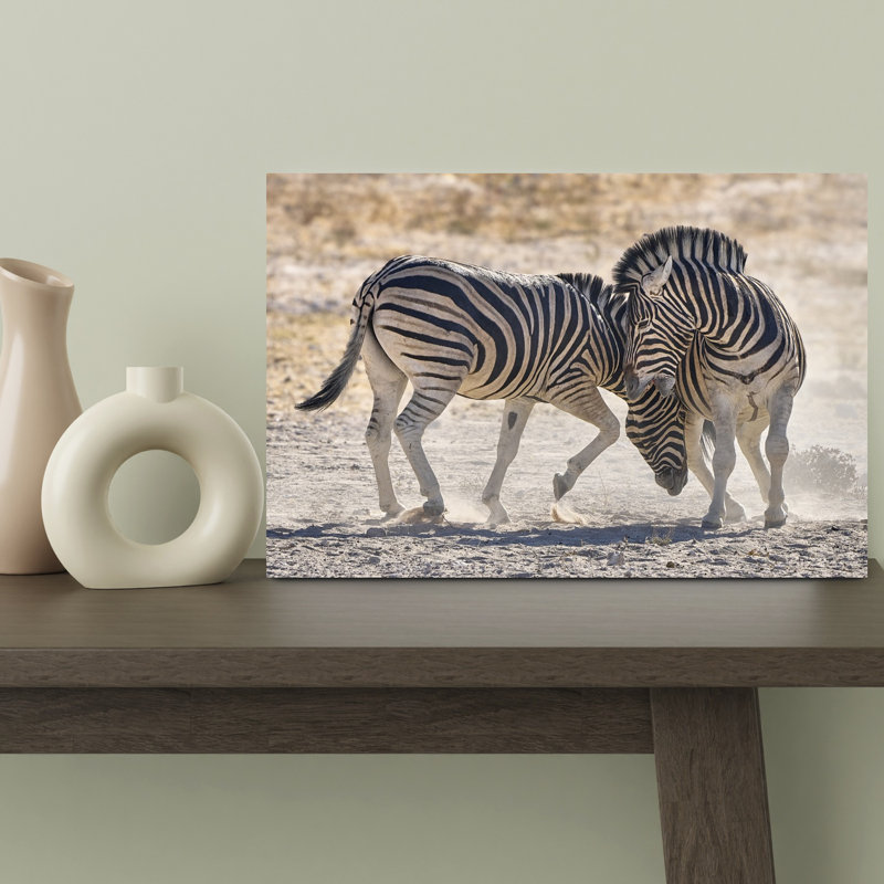«Wild Zebra Interaction Abstract», art contemporain de paysage zébré contemporain, 12" H x 18" W