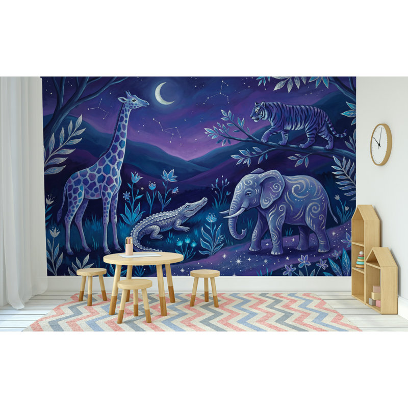 Mur de nuit avec constellations d'animaux fantaisistes, 120 po x 96 po, Non tissé