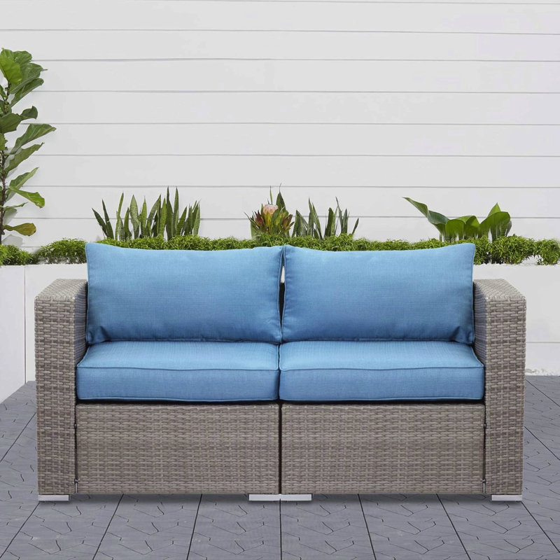 Ensemble de causeuse de patio en osier 2 pièces 59 "de largeur 59" avec coussins bleus
