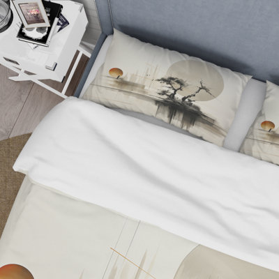 Asian Art Sumie Zen I - Asian Art Duvet Cover Set - Microfiber Polyester