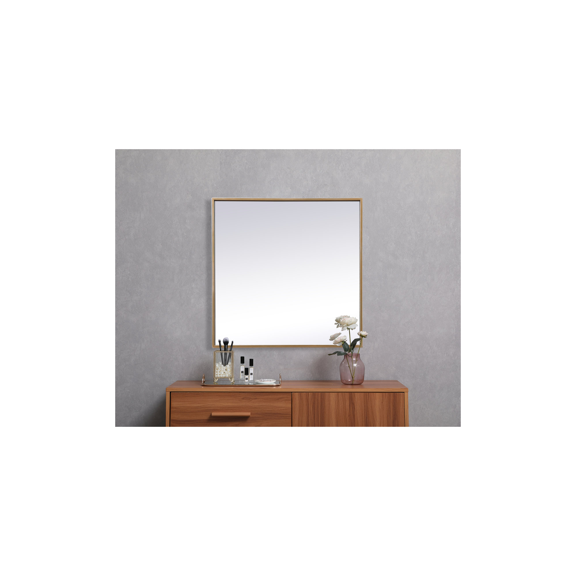 Valparaiso Metal Square Wall Mirror, Brass, 24"  x 24" 