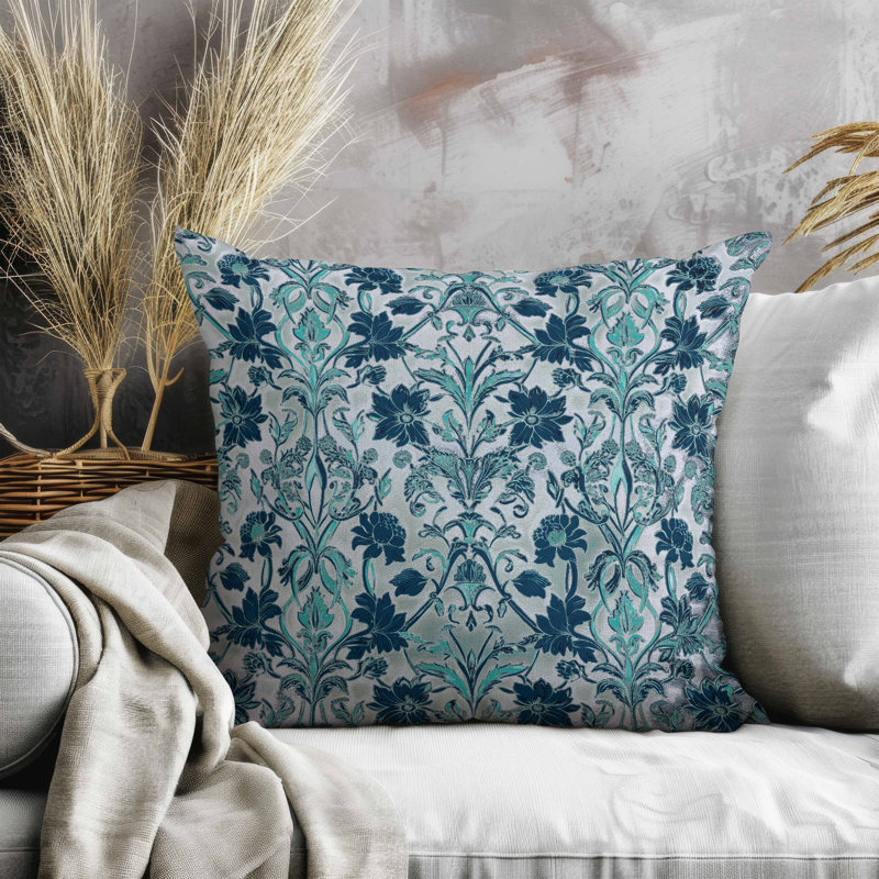 Oreiller en faux suède Oceanic Bloom, Bleu, Carré 26 po