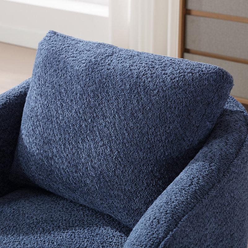 Upholstered Swivel Barrel Chair, Navy Polyester Blend