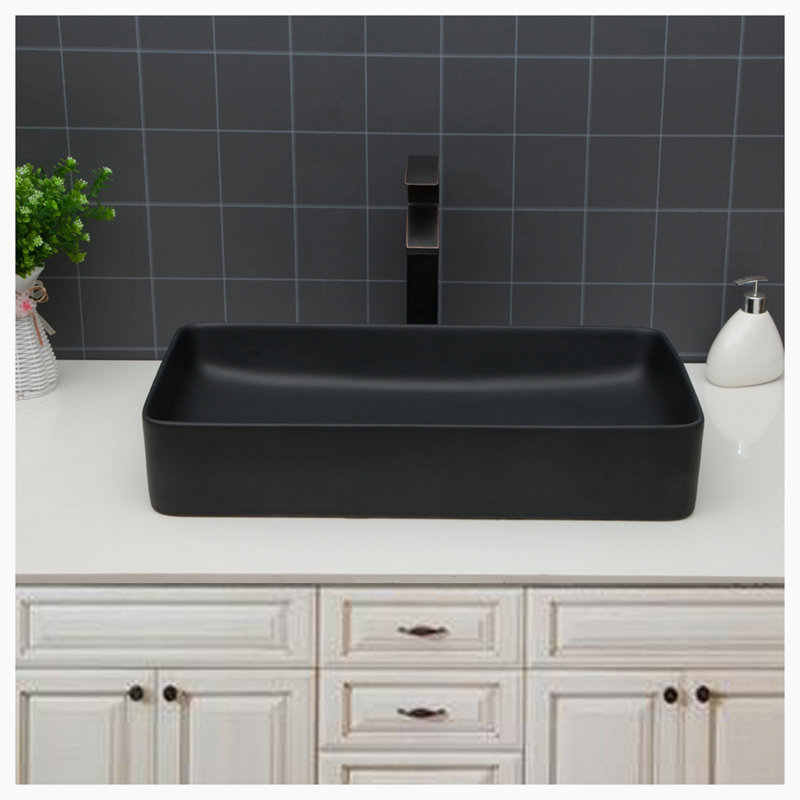 Lavabo de salle de bain vasque rectangulaire en céramique noire 13,5 po Hewei