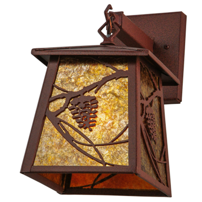 Rustic Lodge 1 - Light Outdoor Wall Lantern, Amber Mica, Rust