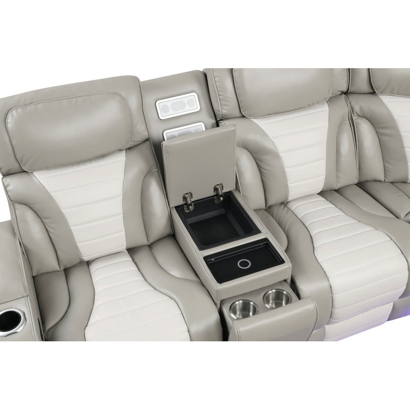 Canapé modulaire inclinable gris Power Ibiza, Cuir gris