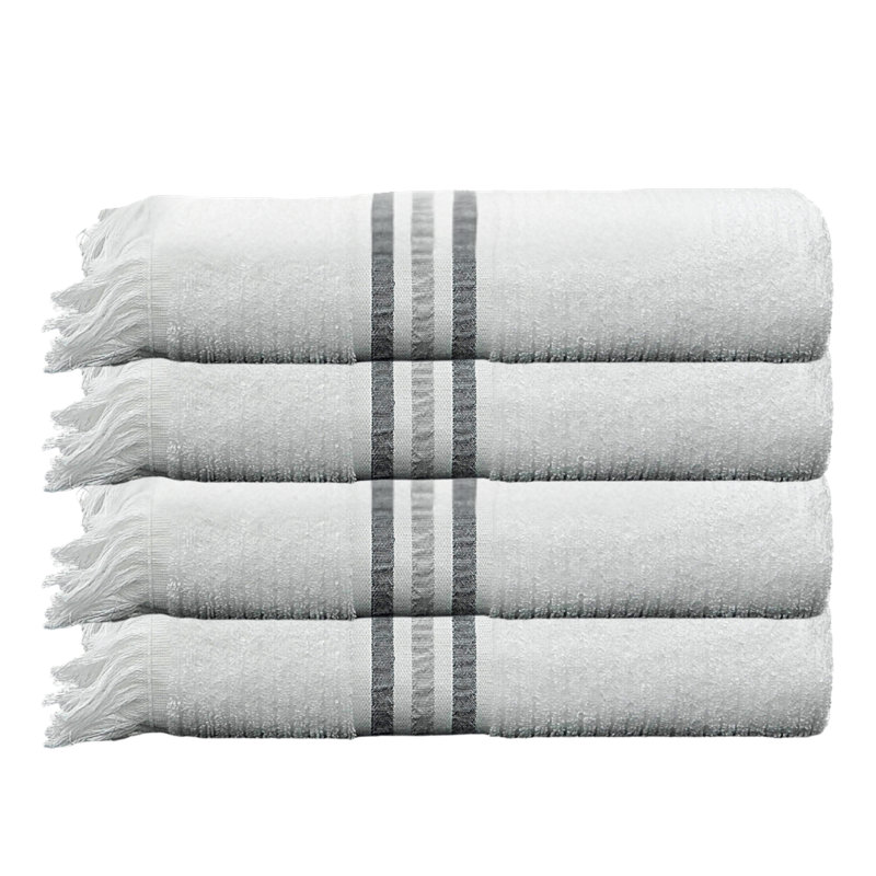 Ensemble de serviettes de bain à franges, White/Grey