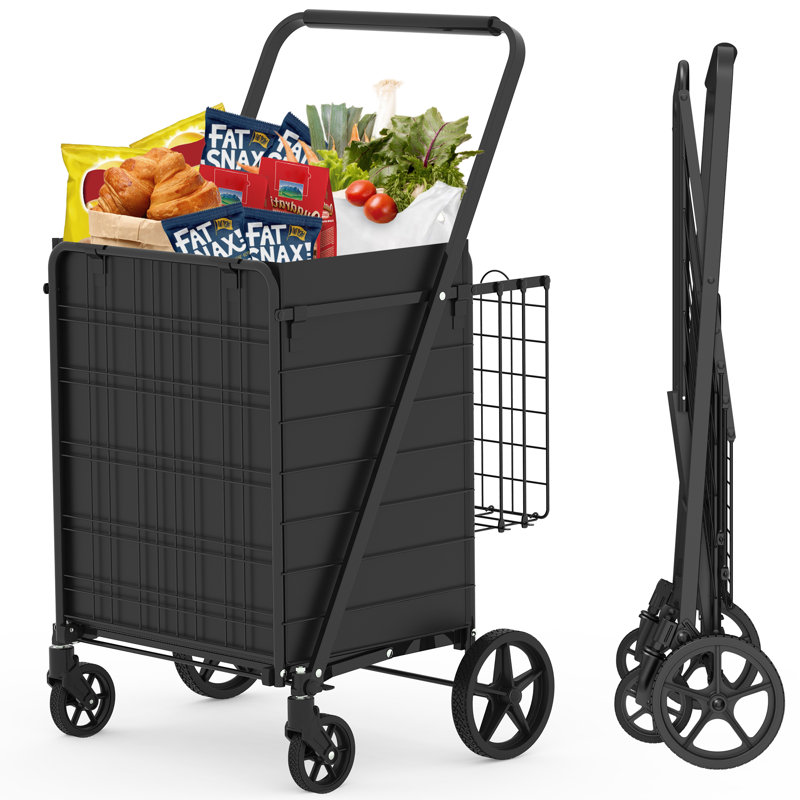 Très grand chariot pliable et pliable, panier utilitaire double d'une capacité de 330 lb avec roues pivotantes à 360 °