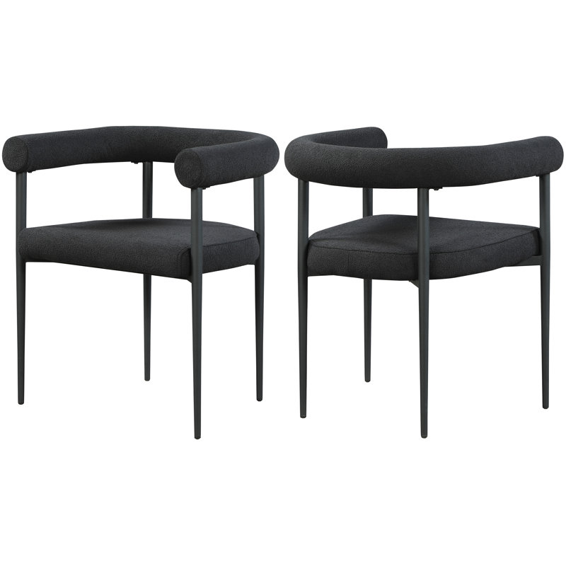 Chaise de salle à manger rembourrée Louie, Tissu bouclé noir
