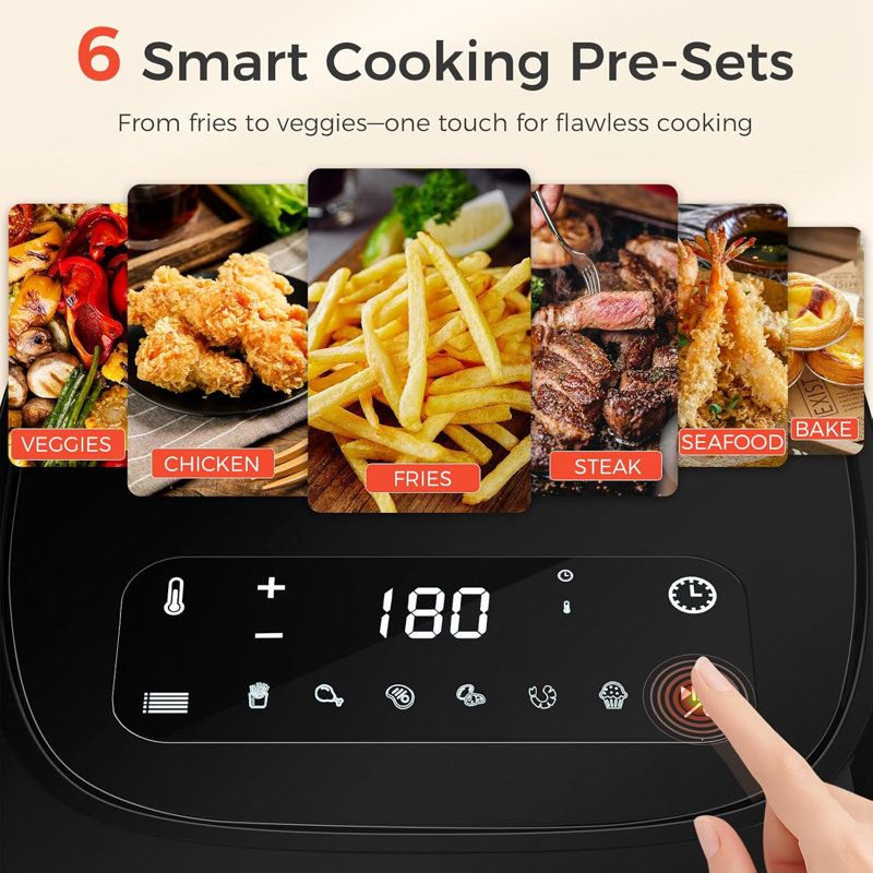 6 Cooking Presets 4.5 Quart Air Fryer With Nonstick Dishwasher Safe Basket, LED Touch Screen Oil-less Air Fryer