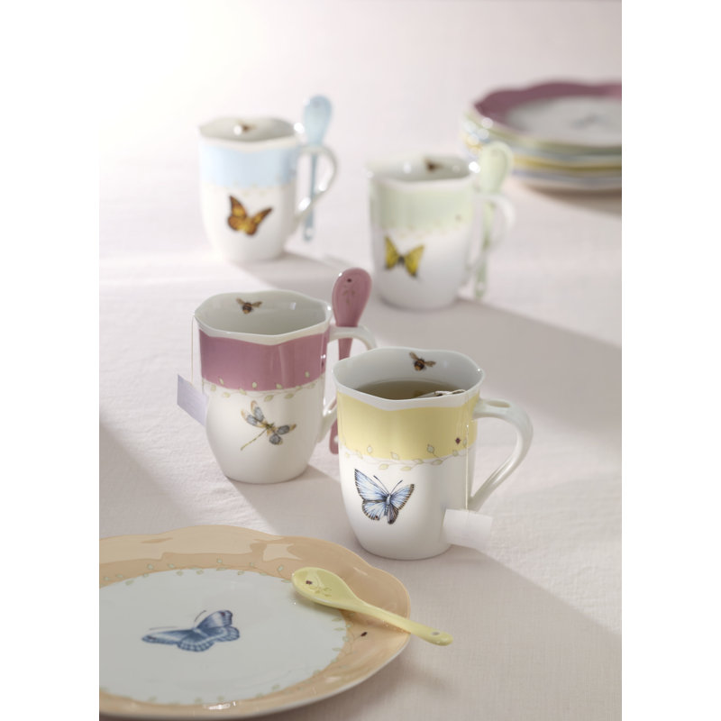 Lenox Butterfly Meadow Pink Mugs with Spoons, Set of 2