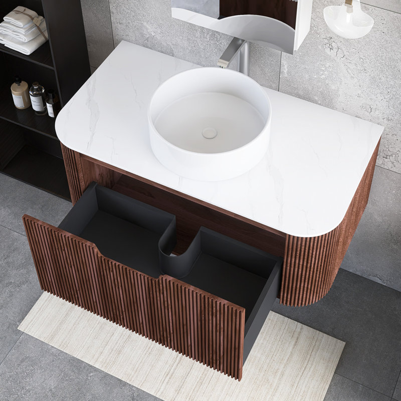 36" Bathroom Wall-Mounted Vanity With Sink, Walnut