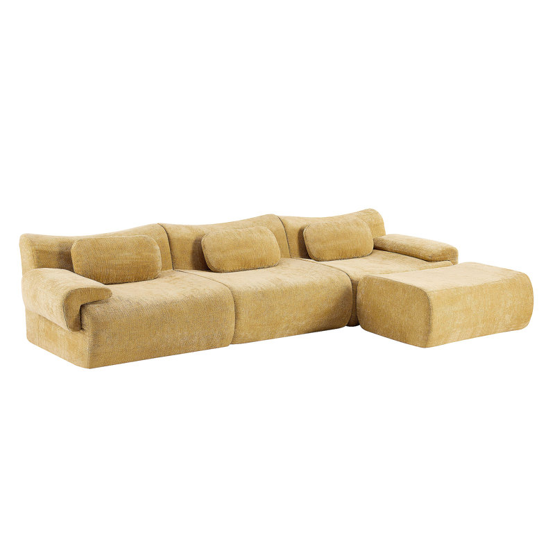 Combinaison modulaire, forme de joint en bambou, fauteuil, très grande compression et assise profonde en chenille 3 + 1 places (avec 3 coussins)