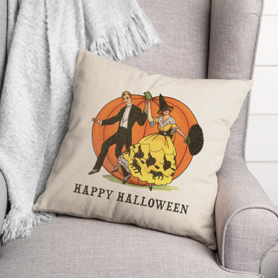  Happy Halloween Linen Couple Throw Pillow