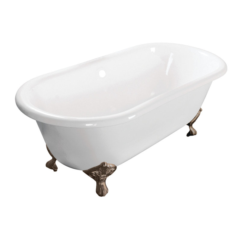 Kingston Brass Aqua Eden 60-Inch Cast Iron Oval Double Ended Clawfoot Tub (No Faucet Drillings), Brushed Nickel