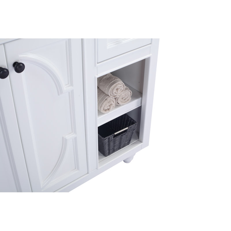 Mundy 36'' Single Bathroom Vanity with Marble Top, White, White Stripes