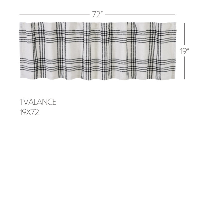 Black and White Plaid Cotton Rod Pocket Valance, 72" Width