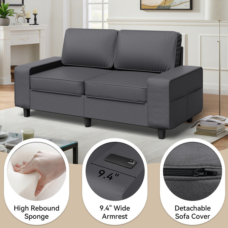 Canapé rembourré avec rangement, Mélange de polyester gris foncé, 2
