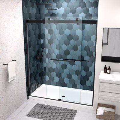5/16" Tempered Glass Bypass Shower Door, Sliding, Matted Black Finish, 36000 Times Open And Close Test, Explode, Smooth Sliding Door With Glass, Black, Nano Easy Clean Treatment, Stainless Steel