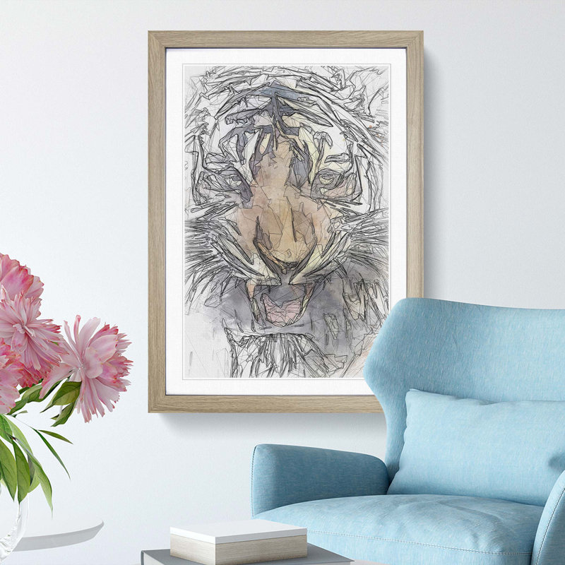 Prowling Tiger in Abstract - Framed Print, Oak, 91cm H x 60cm W x 2cm D