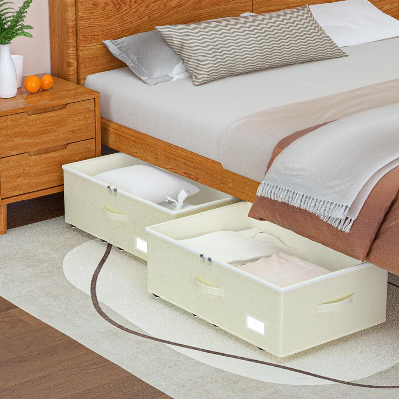Under Bed Storage With Wheels, No Assemble Required 10 Inches Height Under Bed Storage Bins,Large Capacity Rolling Under Bed Shoe Storage Containers,Dorm Under Bed Storage Drawers