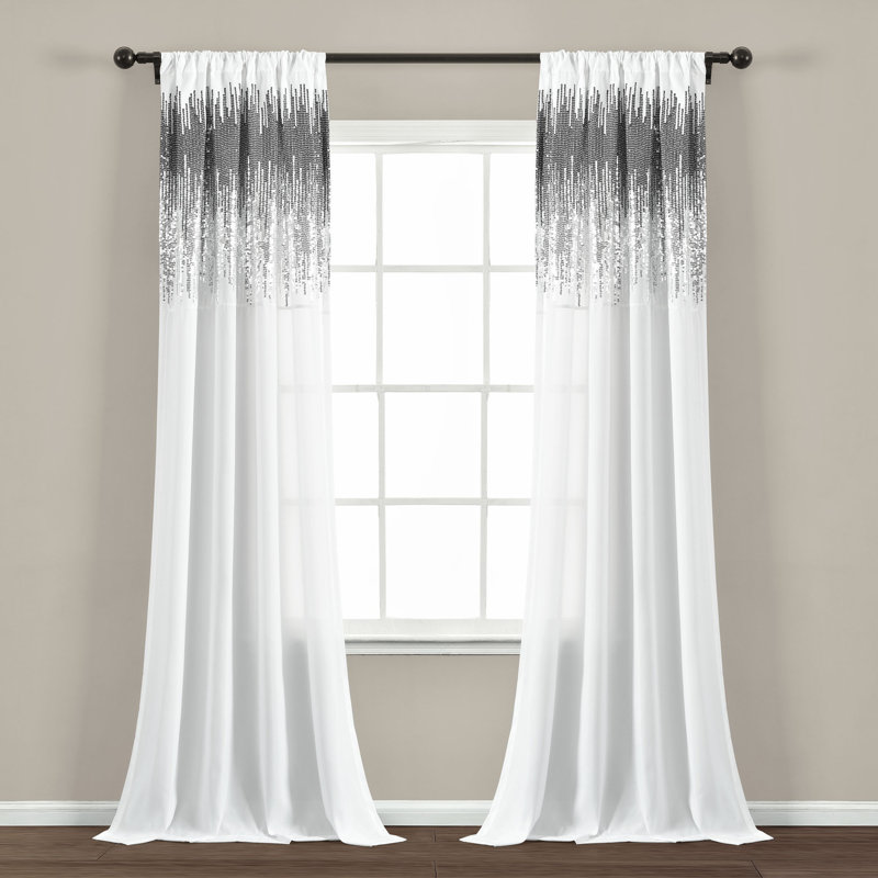 Shimmer Sequins Semi Sheer Curtain Pair, White