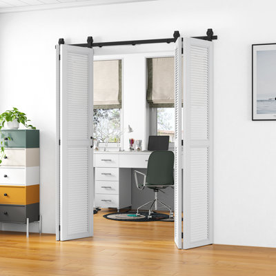 Ensemble de quincaillerie standard pour porte de grange double pliante (porte non incluse), support fixé au sommet