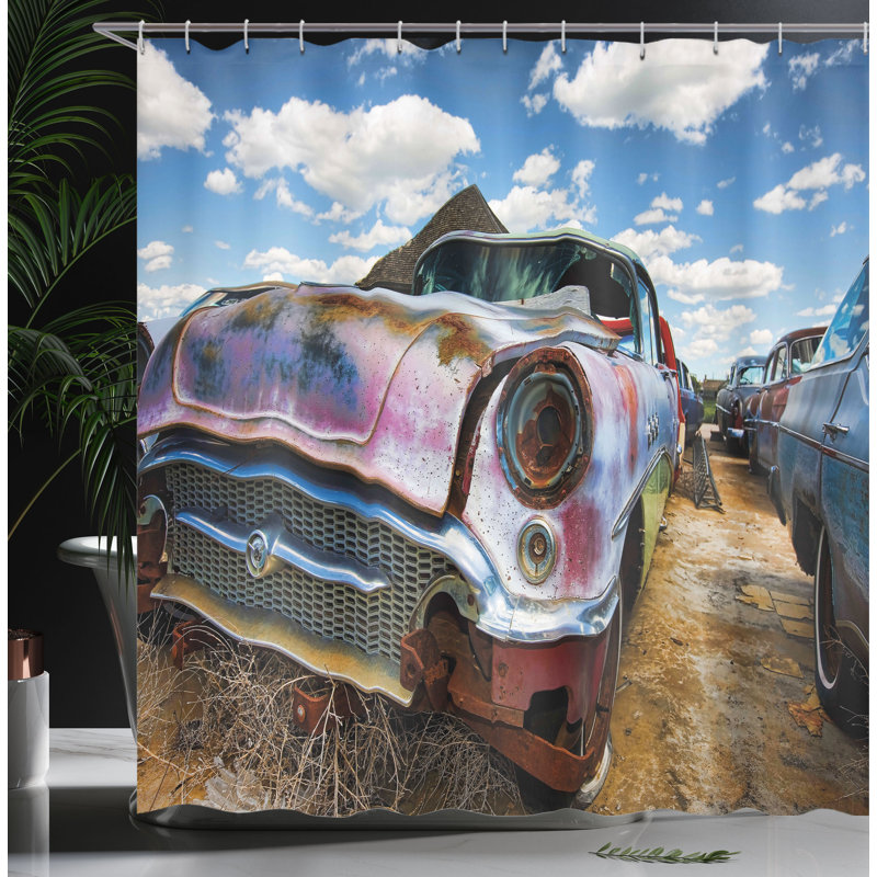 Vintage Look Shower Curtain with Hooks Included, 75" H x 69" W