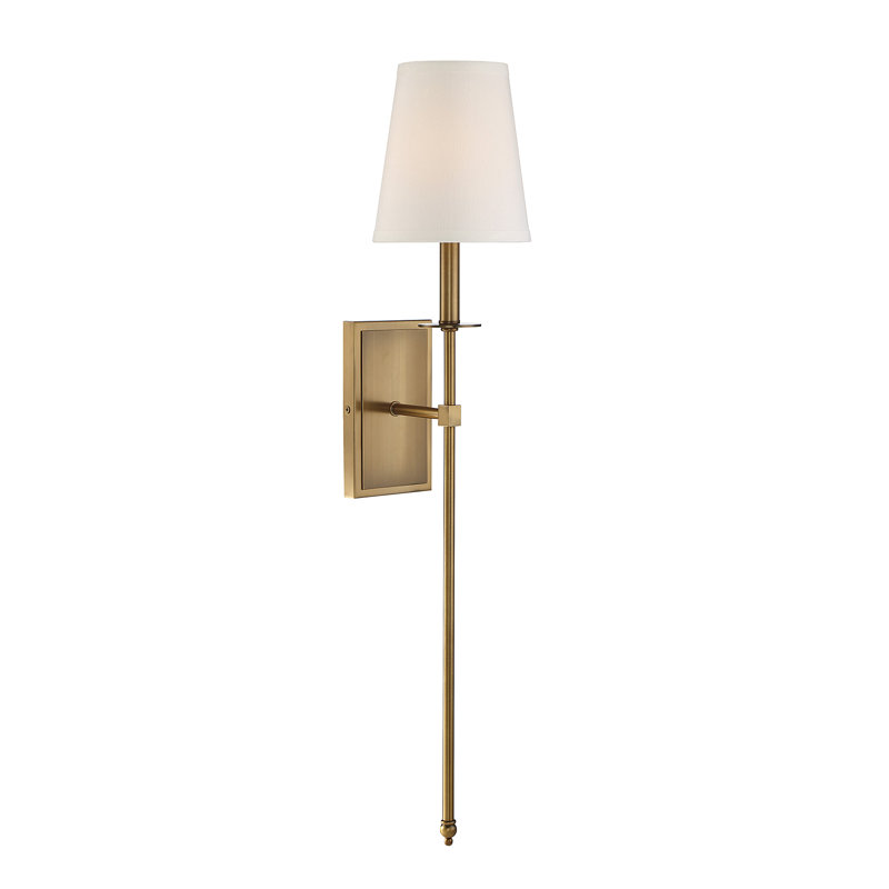 Dewayne 1-Light Metal Wallchiere with Linen Shade, 33.5" H x 6.75" W x 8'' D, Warm Brass