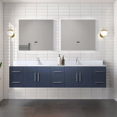 Ensemble de meuble-lavabo double l 84 po x P 22 po avec comptoir en quartz blanc et robinet