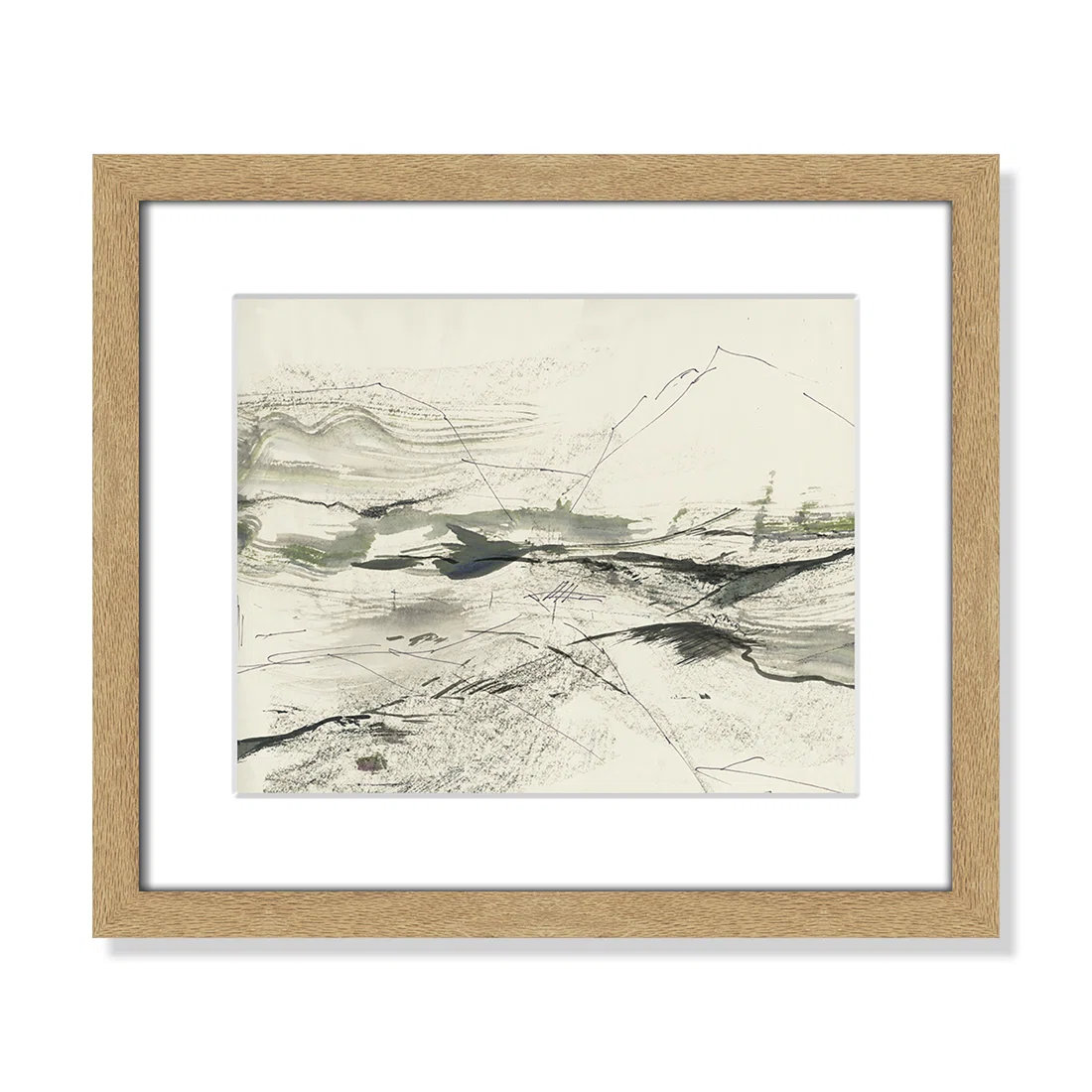 Green Sketches Print by PI Studio, 13" H x 15" W x 1.25" D, Natural Box Picture Framed, White