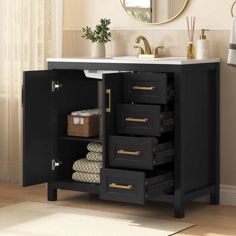 Meuble-lavabo noir 36 po avec plateau Duretee