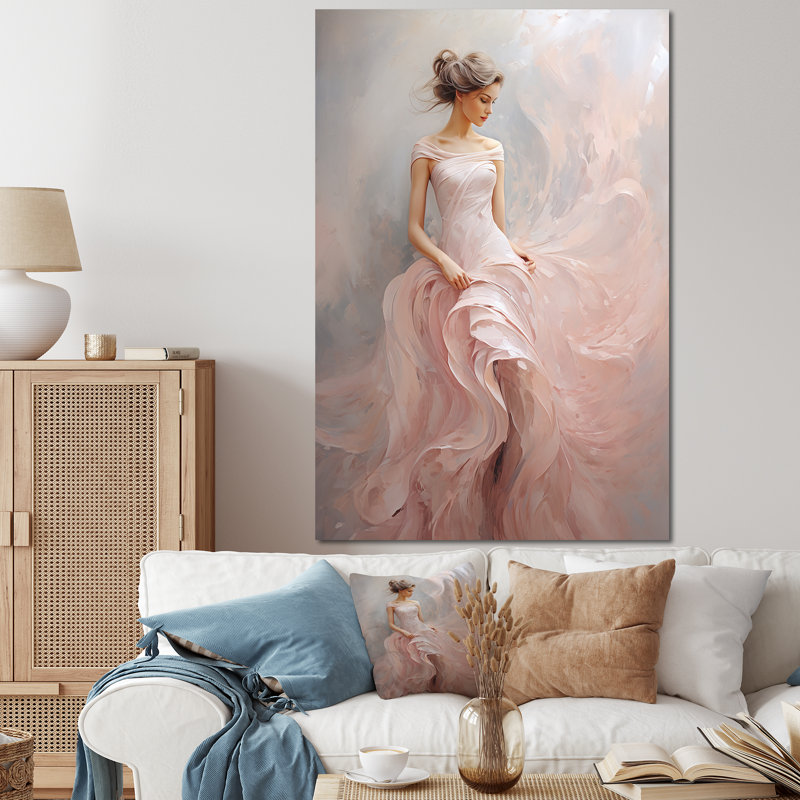 «Rose and White Woman Ballet Solitude I - Abstract Spirals», art mural, Toile tendue, 32" H x 16" W