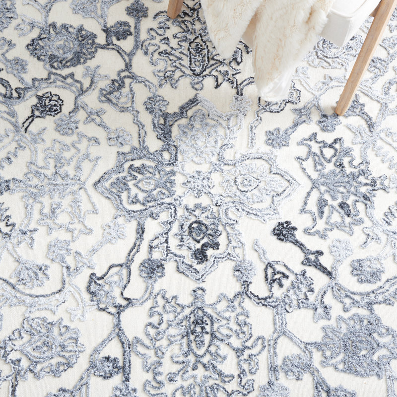Tapis oriental gris / ivoire touffeté à la main Oriental, Rectangle 4 pi x 6 pi