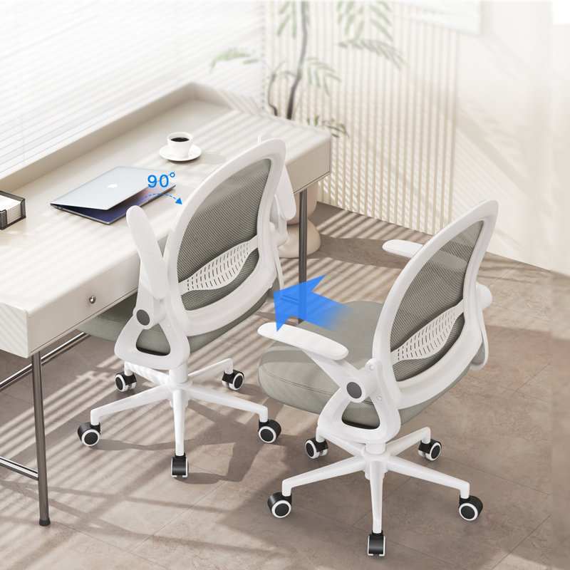 Ergonomic Mesh Desk Chair, Swivel Office Chair with Flip-Up Armrests, Medium Size, White/Gray