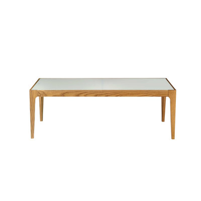Table d'appoint en verre givré et en bois naturel, table basse avec finition solide de 86,74 lb avec support solide, largeur de 43 po
