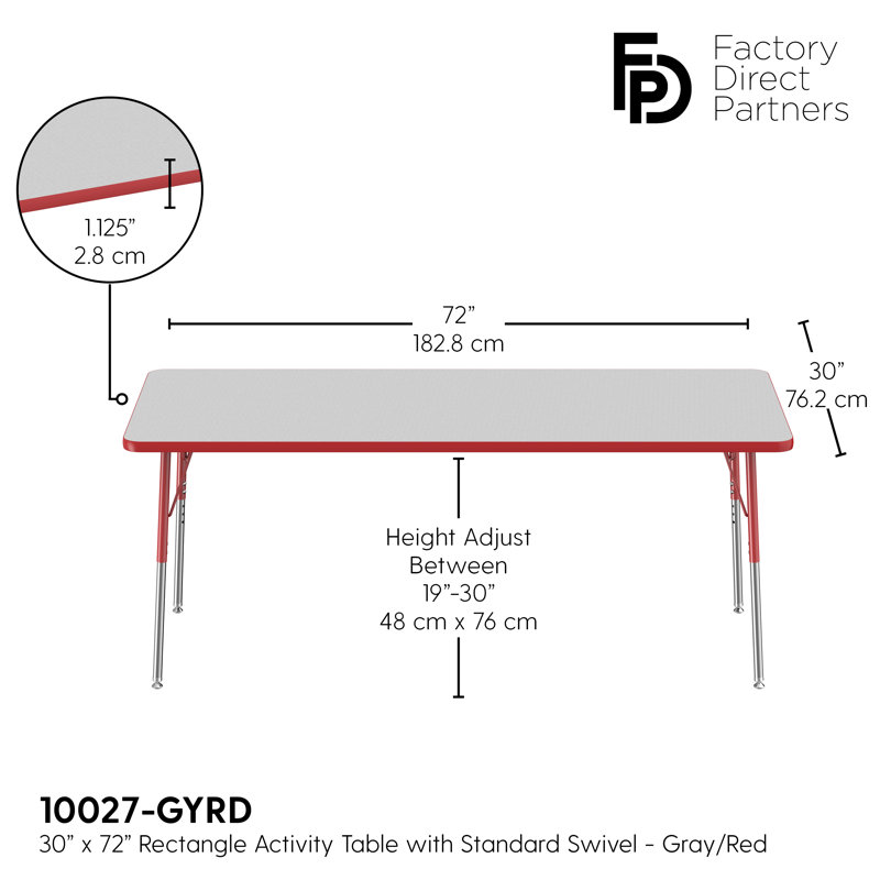 Laminate Adjustable Rectangle Activity Table, rouge