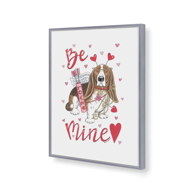 «Be Mine Basset» par Deb Strain, reproduction d'art, L 36 x H 48, Argent, Impression encadrée