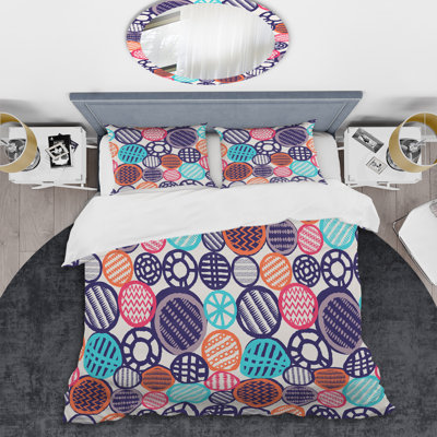 Motif de cercles multicolores - ensemble de housse de couette abstrait - polyester microfibre