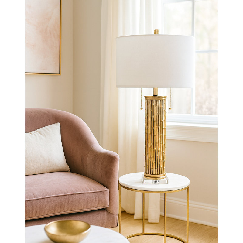 Dann Foley Lifestyle - Lampe de table avec deux chaînes - Abat-jour blanc, Or bruni