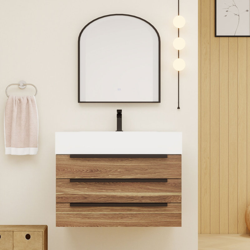 Meuble-lavabo mural simple l 30 po x P 20 po x H 21 po, Chêne naturel