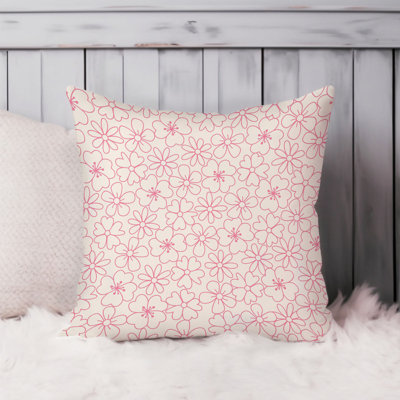 Floral Pink Retro Flowers Pattern Southwestern Throw Pillow Cover