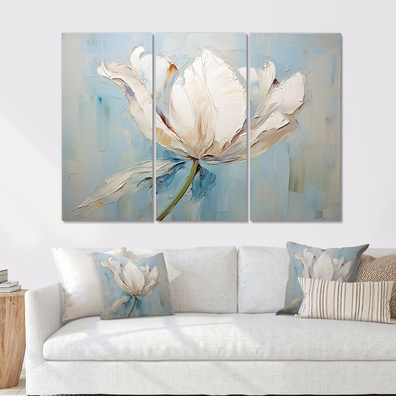 Minimalisme blanc et bleu tulipes - ensemble de reproductions d'art mural tulipes, H 28 po x l 36 po x P 1 po