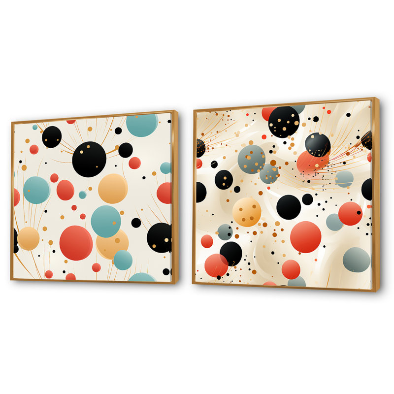 Silas - Ensemble de 2 collages carrés à formes abstraites, Cadre flottant doré, H 30 po x l 61 po
