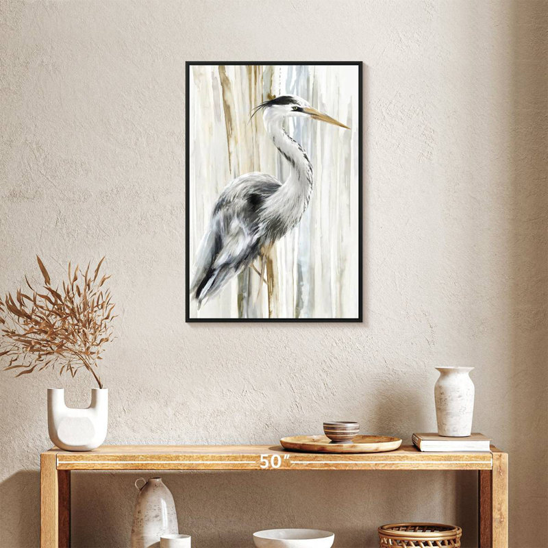 River Heron I, Cadre flottant noir, 21 po x 31 po