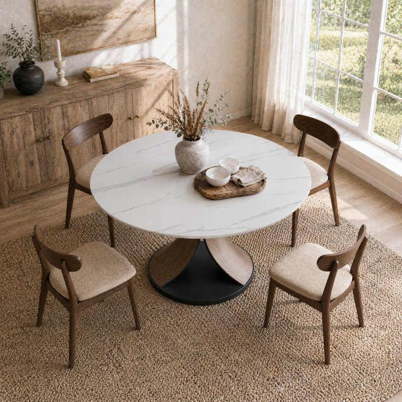 Table de salle à manger ronde en noyer pour 2 à 10 personnes, 29.53"H x 59.05"L x 59.05"W, Blanc neigeux