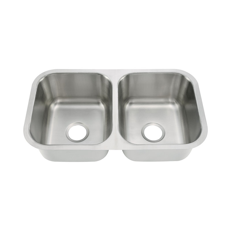 Évier de cuisine encastrable en acier inoxydable, H 9 po x l 32 po x P 18 po, Double bol